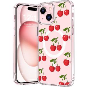 Magnetic for iPhone 15 Case, Cute Kawaii Girly Cherry-A Phone Case Compatible with MagSafe, Clear Soft Slim Fit Shockproof Protective Case for Women Girls for iPhone 15
