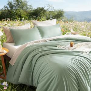 Litanika Oversized Queen Comforter Set, 3 Pieces Sage Green Lightweight Solid Bedding Comforter Set, All Season Fluffy Bed Set (98x98In Comforter & 2 Pillowcases)