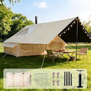 Ziziella Inflatable Tents for Camping, Easy Setup Inflatable Tent with Canopy, Large Glamping Tent with Pump, Waterproof Oxford 4 Season Air Tent with Skylight Mesh Windows for 4-6 Person