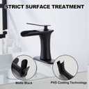 Wovier Matte Black Waterfall Bathroom Sink Faucet, Single Handle Single Hole Brass Lavatory Vanity Faucet, Basin Mixer Tap with Supply Hose and Pop Up Drain Assembly (Short Body)