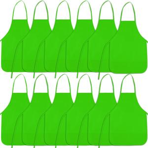 12 Pieces Green Kids Painting Aprons With 2 Roomy Pockets for Art, Activity, Kitchen, and Crafts (13 x 19 inch)