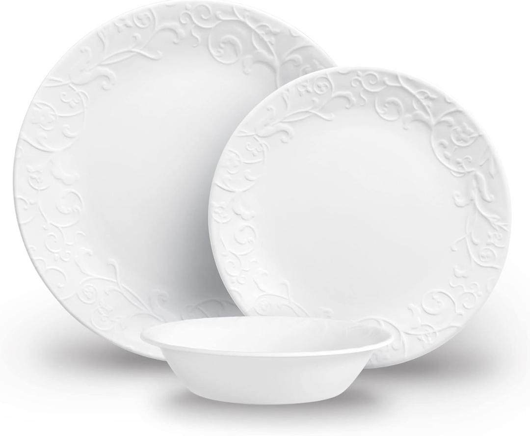 Corelle 12pc Bella Faenza Dinnerware Set for 4 - 3X More Durable Glass, Half Weight of Ceramic, up to 80% Recycled