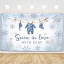 MEHOFOND Winter Baby Shower Backdrop for Boys, Winter Wonderland Snow in Love with Baby Background, Blue Little Snowflake Party Banner Decor Photo Booth Props 6x3.6ft