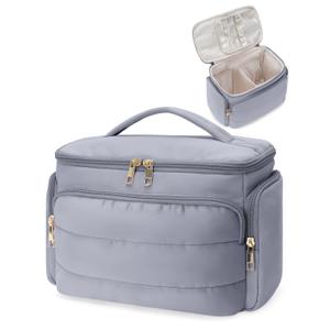 WANDF Travel Toiletry Bag for Women, Wide-open Large Makeup Bag with Handle, Puffy Makeup Organizer for Toiletries, Cosmetics, Accessories, Essentials (Slate Blue)