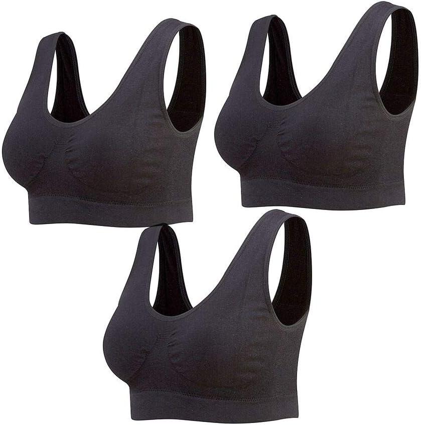 Lemef 3-Pack Seamless Sports Bra Wirefree Yoga Bra with Removable Pads for Women (XXX-Large, 3black)