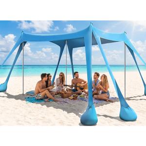 Beach Tent, UPF 50+ Sun Shelter with 8 Sandbags, Sand Shovels, Ground Pegs & Stability Poles – Portable Shade Canopy for Camping, Fishing, Backyard Fun, or Picnics (Sky Blue)