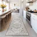 Madane Washable Runner Rug - 2x8 Runners for Hallways Kitchen Non-Slip Runner Rugs Ultra-Thin Laundry Room Rug Throw Carpet Runner for Entrance Living Dinning Room Foyer (Ivory/Brown, 2 x 8)