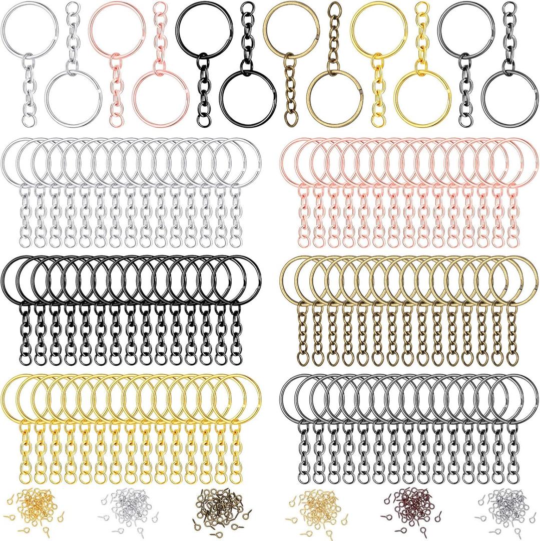 Hotop 360 Pcs Key Rings for Crafts Keychain Making Kit Including 90 Open Jump Rings Connectors, 180 Small Screw Eye Pins Hooks Bulk for DIY Keychain Supplies Crafts Jewelry Making(25 mm,Mixed Color)