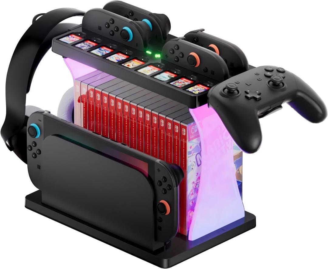Switch 2 Storage Station,Charging Dock for Switch2 Joycons,Multifunctional Organizer Rack for Nintendo Switch 2 Accessories with 16 Games Discs & 9 Game Cards Slot,Pro Controller Holder (Black)