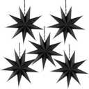 SUNBEAUTY 5 Pcs 9-Pointed Black Paper Star Lanterns 12 Inch Hanging Lamp Black Paper Funeral Decorations Christmas Birthday Home Holiday Party Decorations