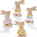 4 Pack Easter Bunny Table Decorations Wooden Spring Bunnies Ornament Wood Farmhouse Rabbit Decor for Tabletop Tiered Tray Shelf Mantel Party Home Outdoor Indoor Decor