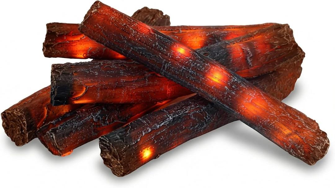 Tuanse 6 Pcs 13 in Flameless Fake Fire Log Spring Summer Beach Camping Themed Party Decorations Fake Campfire Battery Operated Artificial Fire Pit for 4th of July Easter Party Decor
