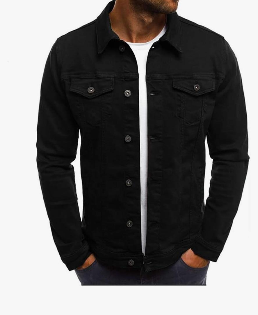 LONGBIDA Men's Casual Classic Denim Jacket Slim Fit Fashion Jean Coat, L