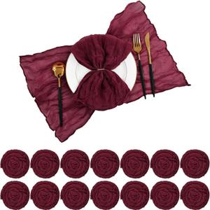 60 PCS Burgundy Gauze Cheesecloth Napkins,20x20 Inch Gauze Napkin Rustic Wrinkled Cheesecloth Napkin Bulk Washable Dinner Table Napkins for Wedding Party Bridal Shower Baby Shower Events Decor
