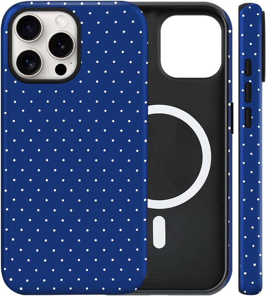 Magnetic for iPhone 13 Pro Case Cute Polka Dot Phone Case, Shockproof Slim TPU and Hard PC Protective Phone Cover Compatible with MagSafe Designed for Women Girls, Blue