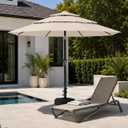 10ft Patio Umbrella, 3-Tier Vented Outdoor Table Umbrella with 8 Sturdy Fiberglass Ribs, Windproof Market Umbrella with Push Button Tilt and Crank, UV Protection for Deck, Pool, Creamy White