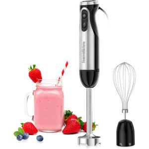 Bonsenkitchen Immersion Handheld Blender with Whisk, 20-Speed & Turbo Mode Hand Blender Stick 500W, 304 Stainless Steel Hand Blender for Soup, Smoothie, Puree, Baby Food (2-in-1)