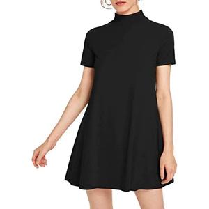 Milumia Women's Mock Neck T Shirt Dress Casual Short Sleeve Loose A Line Swing Mini Dress, Large