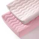lulumoon Muslin Changing Pad Cover: Baby Cotton Quilted Changing Table Cover - Soft Changing Pad Sheets for Boys Girls (Soft Pink & Carnation)