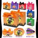 Nimbbex 24PCS Halloween Goodies Bags, Trick or Treat Candy Gift Paper Bags Bulk with Ribbons, Halloween Treat Boxes, Party Favor, Classroom Exchange, Home Decoration 4.5 x 3.9 x 1.7 Inches