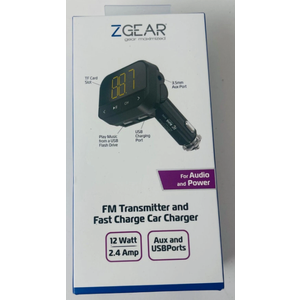 ZGear FM Transmitter and Fast Charging Car Charger 12 watt 2.4 amp Aux & USB port 2 Pack 