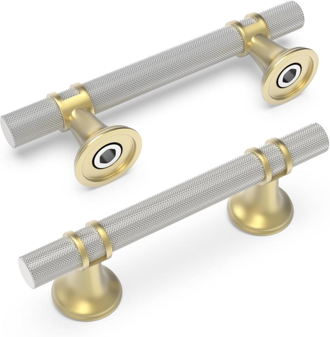 10 Pack 3 Inch Cabinet Pulls knurled Brushed Satin Nickel and Brushed Gold Kitchen Cabinet Handles Aluminum and Zinc Alloy Drawer Pulls Solid Cabinet Hardware