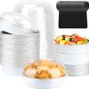 LNYZQUS 4 Small Cake Tins with Lids 50 Pack, Foil Mini Cake Pans,8oz Disposable Ramekins Creme Brulee Baking Cups Individual Mini Pie Contaniers Holders for Wedding Party-White