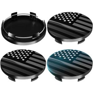 65MM 2.6 Inch Wheel Center Caps for Ford FL341A096 Rim Wheel Center Hub Caps, Pack of 4 Gloss Black with American Flag