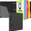 INFUN 1 INCH All-in-one Telescoping Binder Notebook, 3 Ring Binder with 1 Plastic Movable Pocket Folder,5 Plastic Subject Dividers and Graph Paper and College Ruled Paper, Holds 225 Sheets-Black