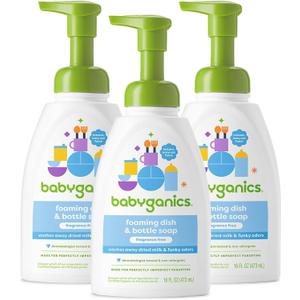 BabyGanics Foaming Dish Soap, Pump Bottle, Fragrance Free, 16oz, 3 Pack