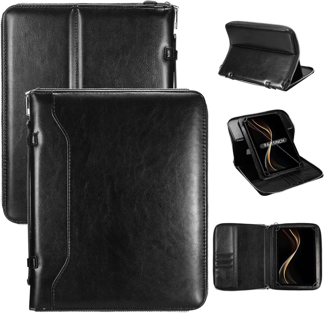 E NET-CASE 9.6-11 Inch Universal Tablet Case with Tri-Angle Adjustable Stand (Vertical/Horizontal), Detachable Shoulder Strap & Document Card Pocket, Premium PU Leather(Black)