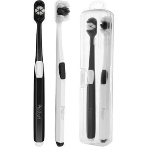 Travel Toothbrush, Extra Soft Toothbrushes for Adults, New 10k Micro Fine Nano Bristles for Sensitive Gums, Packed in Portable Case, Travel Toothbrush - Pack of 2 (Black and White)