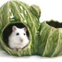 Ceramic Hamster Hideout, Dwarf & Syrian Hamster Hut with Double Doors, Anti-Bite Hideaway House for Mice & Gerbils (Light Green)