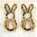 2 Pack Easter Bunny Wreath for Front Door - Large 20 Inch Rabbit Shaped Spring Wreaths with Eggs and Burlap Bow - Natural Vine Hanging Decor for Double Door Wall Covered Porch Farmhouse Home