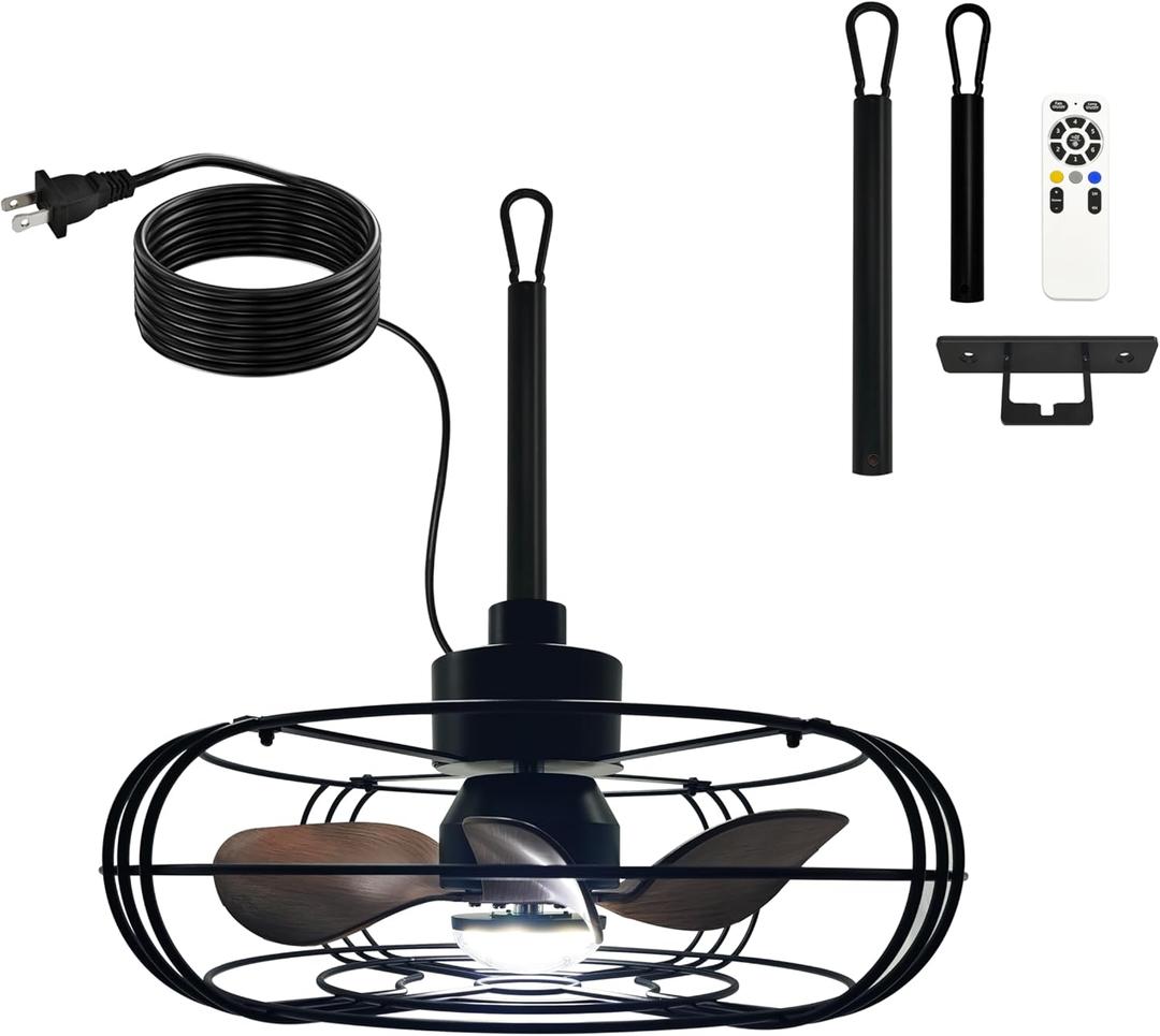 ETUOLMP Outdoor Ceiling Fan with Light and Remote, 21" Wet Rated Outdoor Fans for Patios & Gazebo, 6-Speed Adjustable, 3-Color Dimmable LED (Black)
