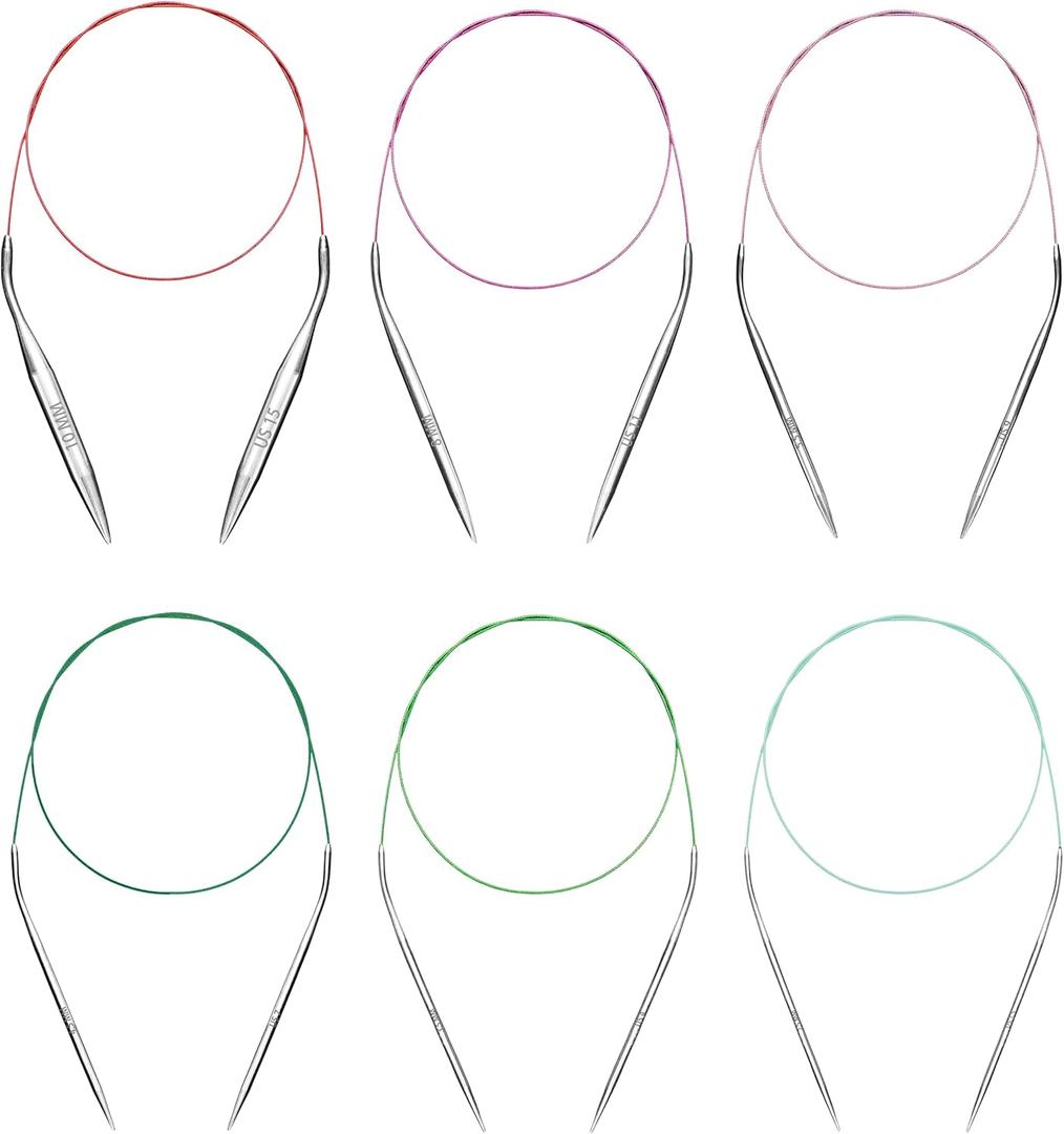Circular Knitting Needles Set Round Needle Metal Magic Loop 40 Inch Size 15 11 9 7 4 1.5