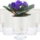 ShineMe Self Watering Pots, 5 Pack Self Watering Planters for Indoor Plants, 4.1 inch Plastic Plant and Flower Pots for African Violets, Herbs, Aloe, Peace Lily with Absorbent Cotton Rope