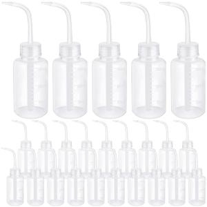 Maxdot 24 Pcs 5 oz Plastic Squeeze Bottles Bulk Transparent White Plant Watering Bottles with Narrow Mouth Scale Labels Tattoo for Safety Rinse Watering Tools, Plant Irrigation