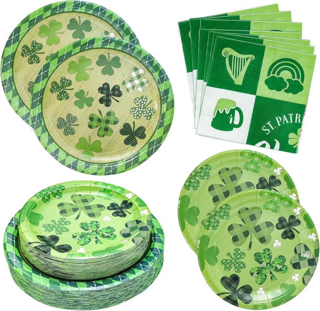 180PCS St. Patrick's Day Party Supplies - Shamrock Paper Plates & Napkins Kit for Happy St. Patrick's Day Decorations, Includes Dinner & Dessert Plates