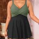 Aqua Eve Plus Size Swim Dress - Two Piece Tankini Swimsuit Tummy Control Bathing Suit with Shorts 2025 (Green, XXL)