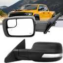 Left Driver Side Mirror Compatible With Dodge Ram 1500 2019-2024 With Power and Heated Glass Turn Signal Light and Puddle Light Temp Sensor Power Folding BSM Textured Back 15Pins