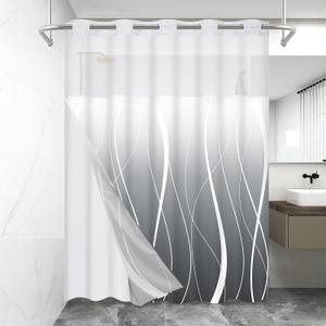 Likiyol Brown Ombre No Hook Shower Curtain with 2 Pcs Snap in Liner, Modern Striped Hotel Shower Curtain and Liner Set, See Through Shower Curtain with Window, Double Layer, Waterproof, Washable (71"W x 74"L (Pack of 2))
