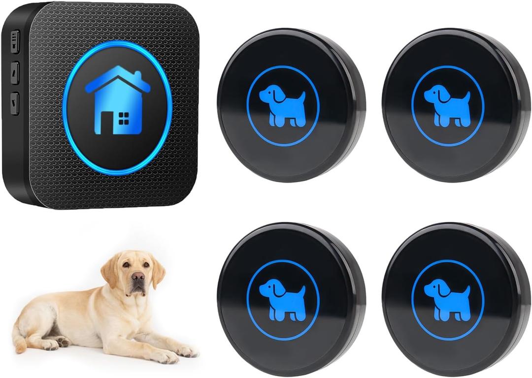 Dog Door Bell, Wireless Dog Doorbells for Potty Training  Dog Bells to Go Outside, 1000Feet Range, Waterproof Button, 55 Melodies & 5 Notification Modes (4 Buttons)