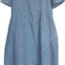 Tebreux Women's Linen Midi Dress Oversized Short Sleeve Sundress Baggy Tunic Dresses with Pockets (Jean Blue)