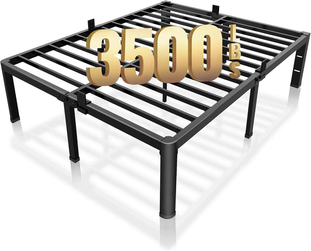 ROIL 18 Inch King Bed Frame with Rounded Corner and Headboard Hole Mattress Retainers 3500LBS Metal Heavy Duty Steel Slats No Box Spring Needed Platform Noise-Free Easy Assembly