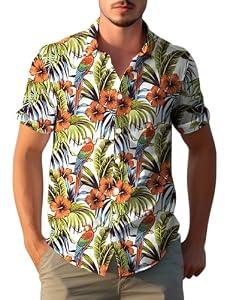 Yoimira Mens Hawaiian Shirts Short Sleeve,Print Mens Casual Button Down Floral Summer Beach Shirt XXL