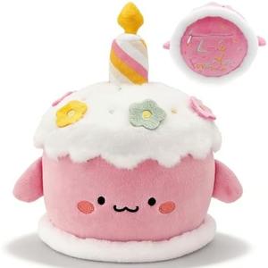 BOKUFLY Birthday Cake Stuffed Toy Cute Cake Plush Dessert Plush with Hidden Pocket Love You Forever Embroidery 8.6" for Kids Adults Home Desk Decor (Pink)