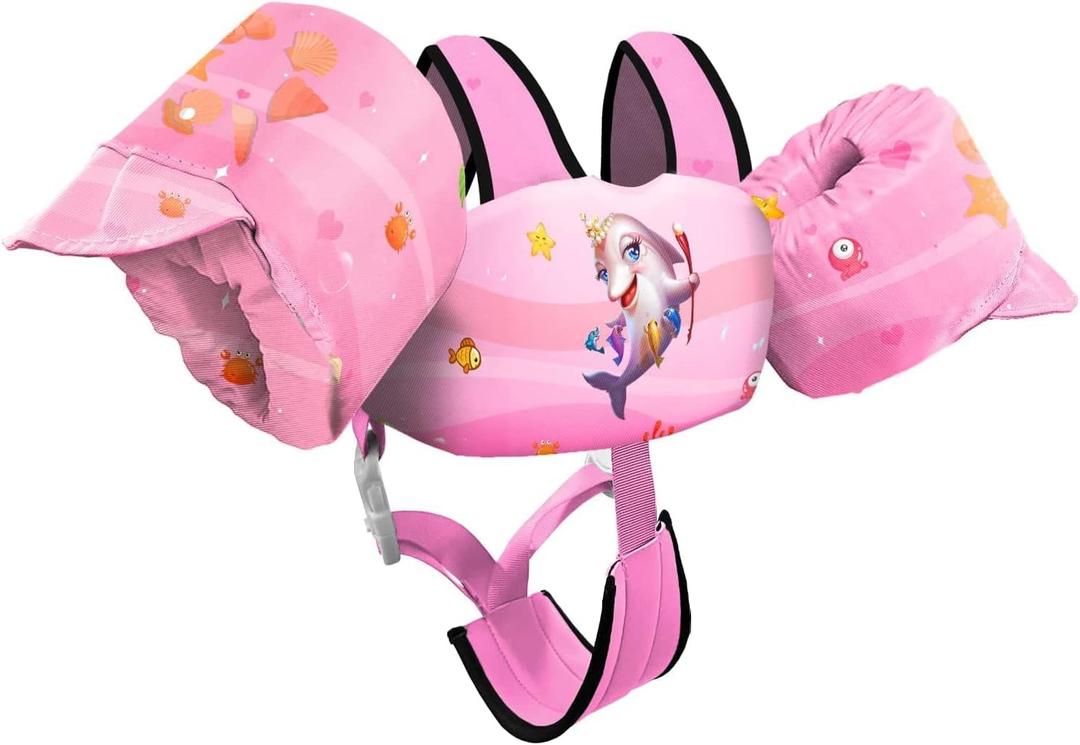 Chriffer Kids Swim Vest Life Jacket for 30-55 Pounds Boys and Girls, Toddler Floaties with Shoulder Harness Arm Wings for 2,3,4,5,6,7 Years Old Baby (Pink)