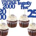 2 x Gyufise 24Pcs 25th Birthday Cupcake Toppers Glitter Twenty-five Vintage 2000 Cheers to 25 Cupcake Picks Birthday Cake Decorations for Happy 25th Anniversary Party Supplies Deep Blue