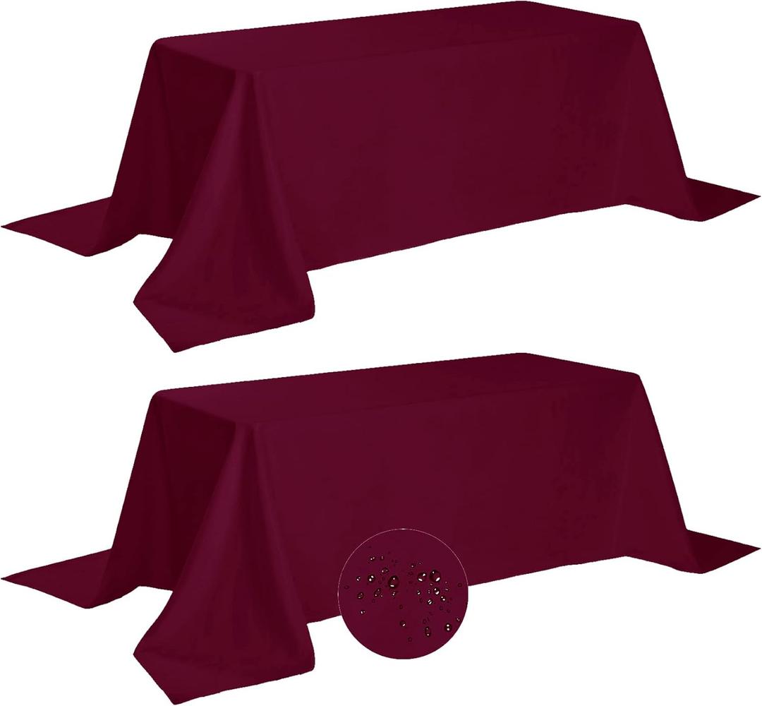 Fokitut 2 Pack Waterproof Rectangle Tablecloth, 90x156 Inch,Stain Resistant and Wrinkle Polyester Table Cloth, Fabric Table Cover for Kitchen Dining, Wedding, Party, Holiday Dinner-Burgundy